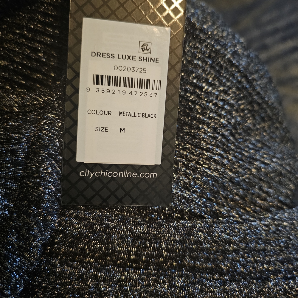**City Chic Metallic Charcoal Midi Dress with Tie Waist - Very Light Weight - Picture 2 of 6